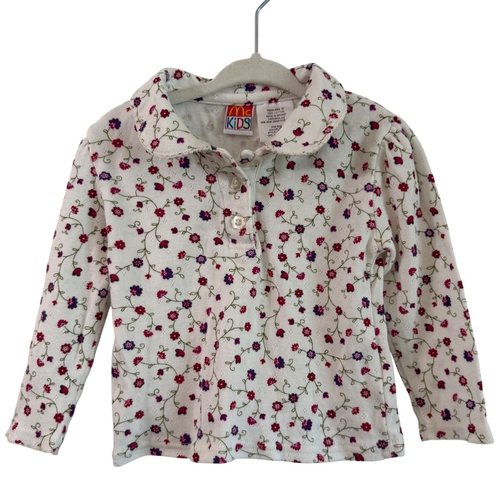 90s McKids McDonald's Floral Collared Floral Girls Button 2T Long Sleeve Shirt